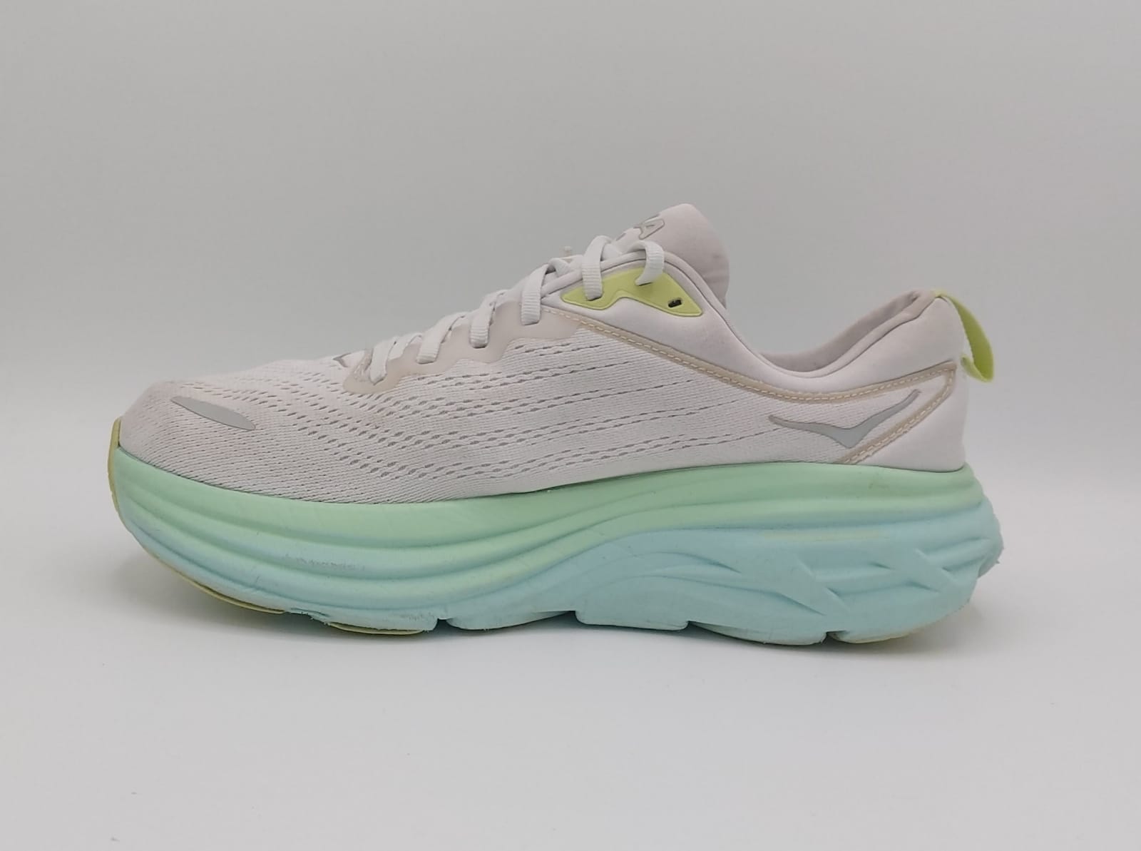 Hoka Bondi 8 running shoes, UK 8.5, excellent condition maximum cushioned footwear.