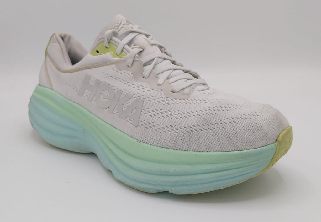 Hoka Bondi 8 running shoes, UK 8.5, excellent condition maximum cushioned footwear.