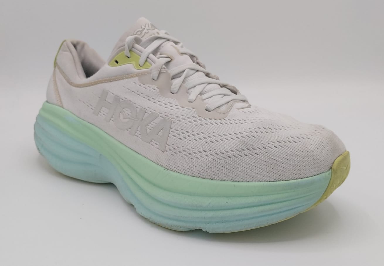 Hoka Bondi 8 running shoes, UK 8.5, excellent condition maximum cushioned footwear.