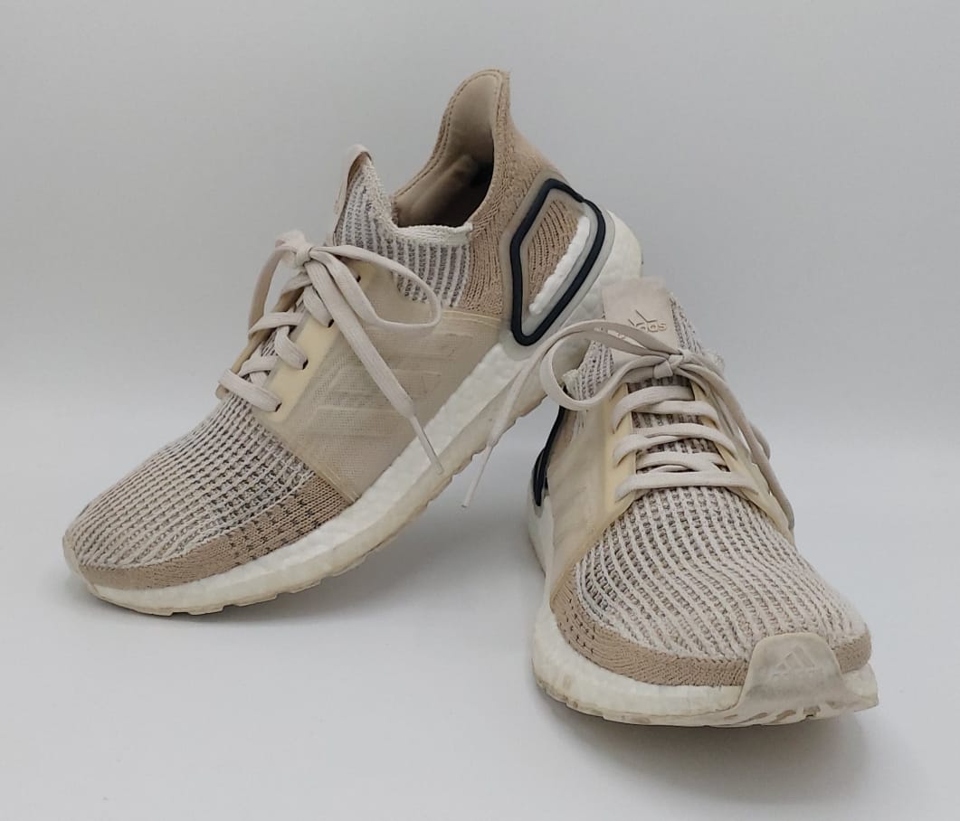 Adidas Ultraboost 19 shoes, US 8 UK 6.5, excellent condition cushioned running footwear.