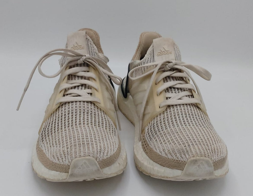 Adidas Ultraboost 19 shoes, US 8 UK 6.5, excellent condition cushioned running footwear.
