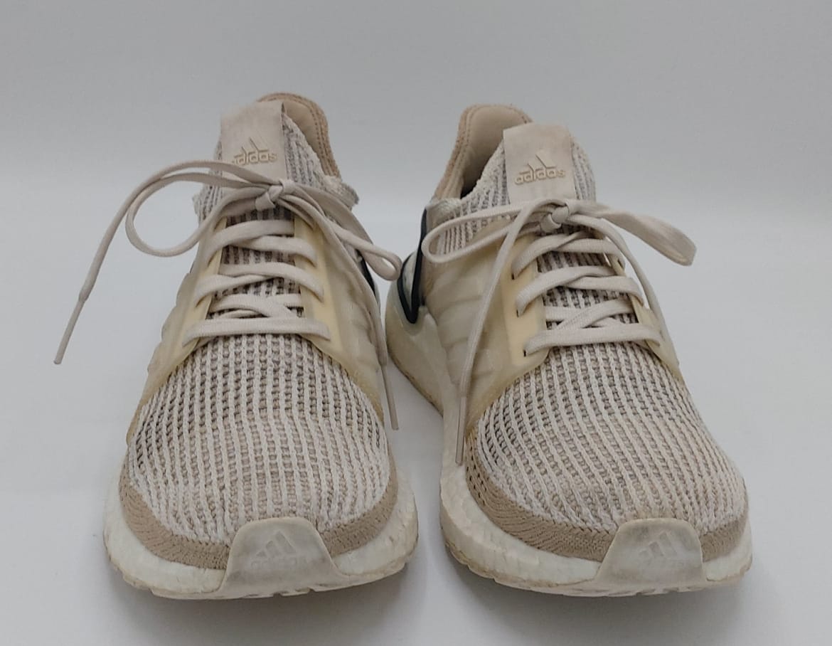Adidas Ultraboost 19 shoes, US 8 UK 6.5, excellent condition cushioned running footwear.