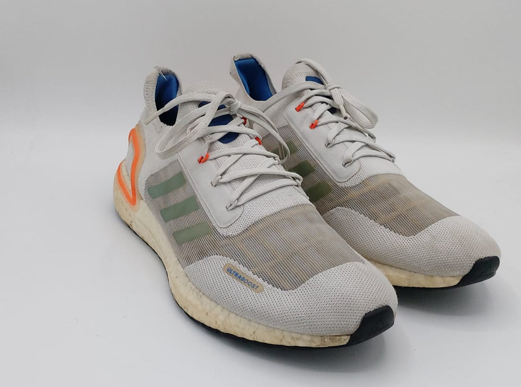 Adidas Ultraboost shoes, US 10.5 UK 10, excellent condition cushioned performance footwear.